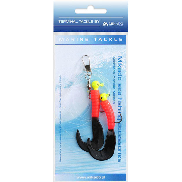 Морская оснастка Mikado на треску PILK TWIST JIGHEAD RIG 5.5см, 3г. (2шт.) крючки №1/0 красно-чёрный