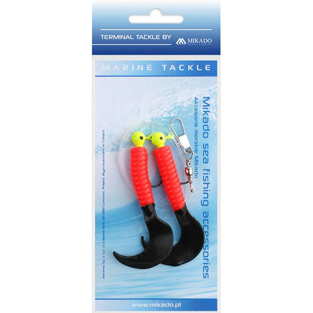Морская оснастка Mikado на треску PILK TWIST JIGHEAD RIG 5.5см, 3г. (2шт.) крючки №1/0 красно-чёрный