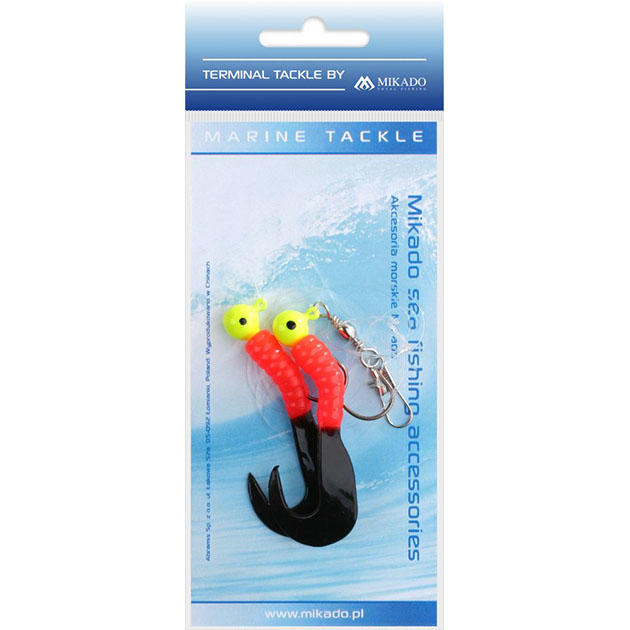 Морская оснастка Mikado на треску PILK TWIST JIGHEAD RIG 5.5см, 3г. (2шт.) крючки №1/0 красно-чёрный